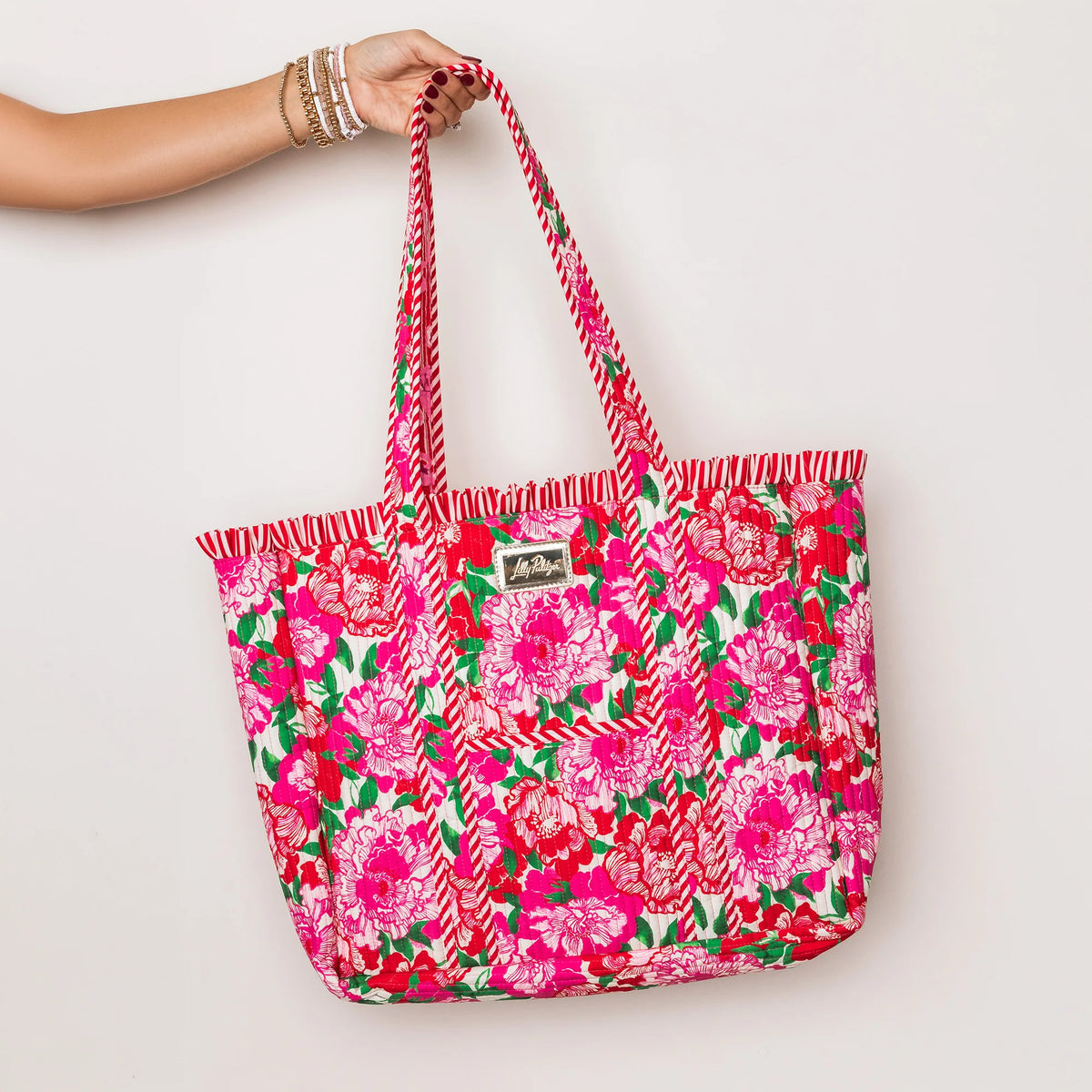 Quilted Ruffle Tote, Maggies Bouquet