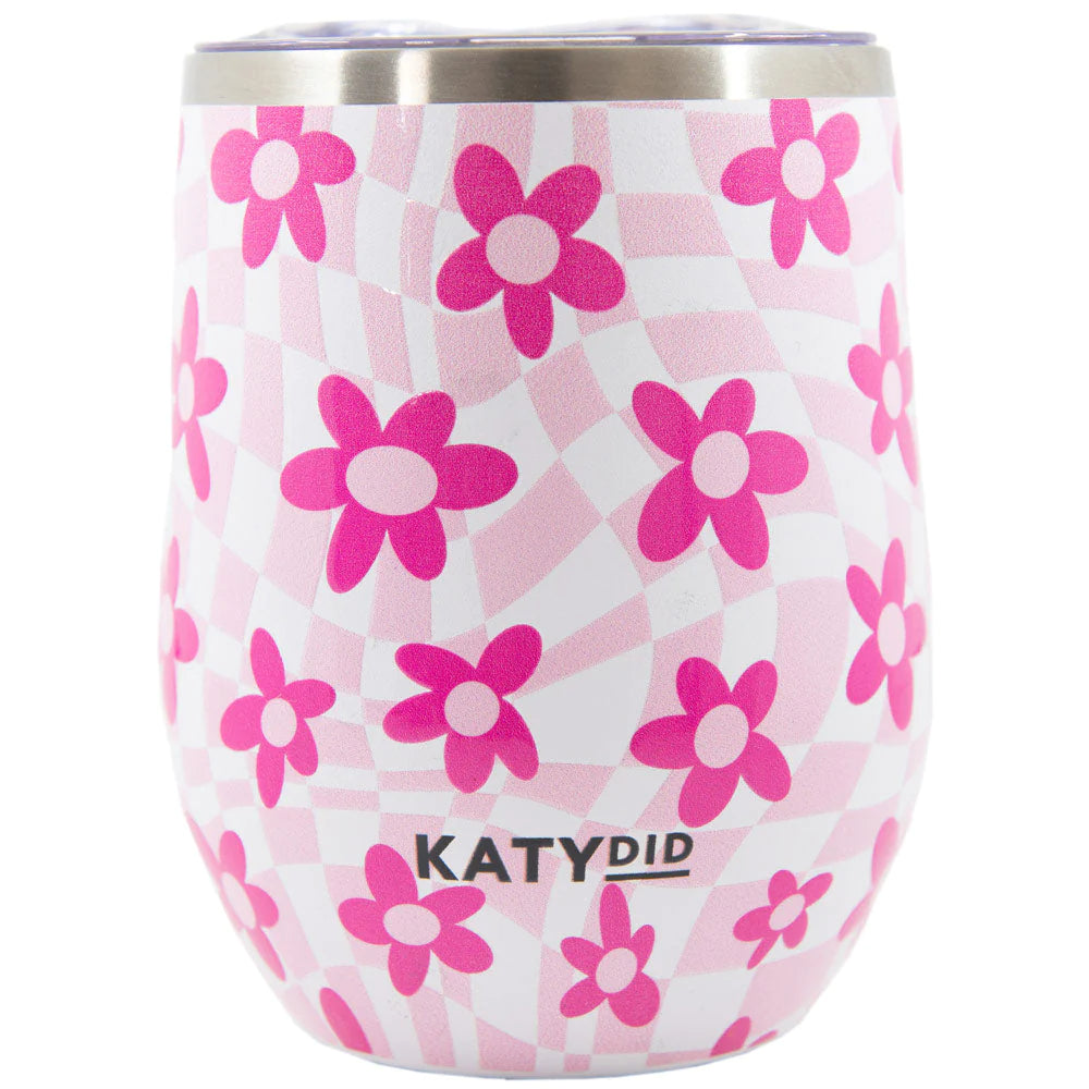 Pink Flower with Groovy Checkered Wine Tumbler