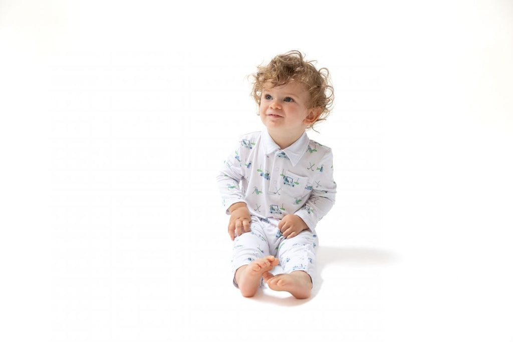 Baby Golf Carts - Blue -  Polo Romper