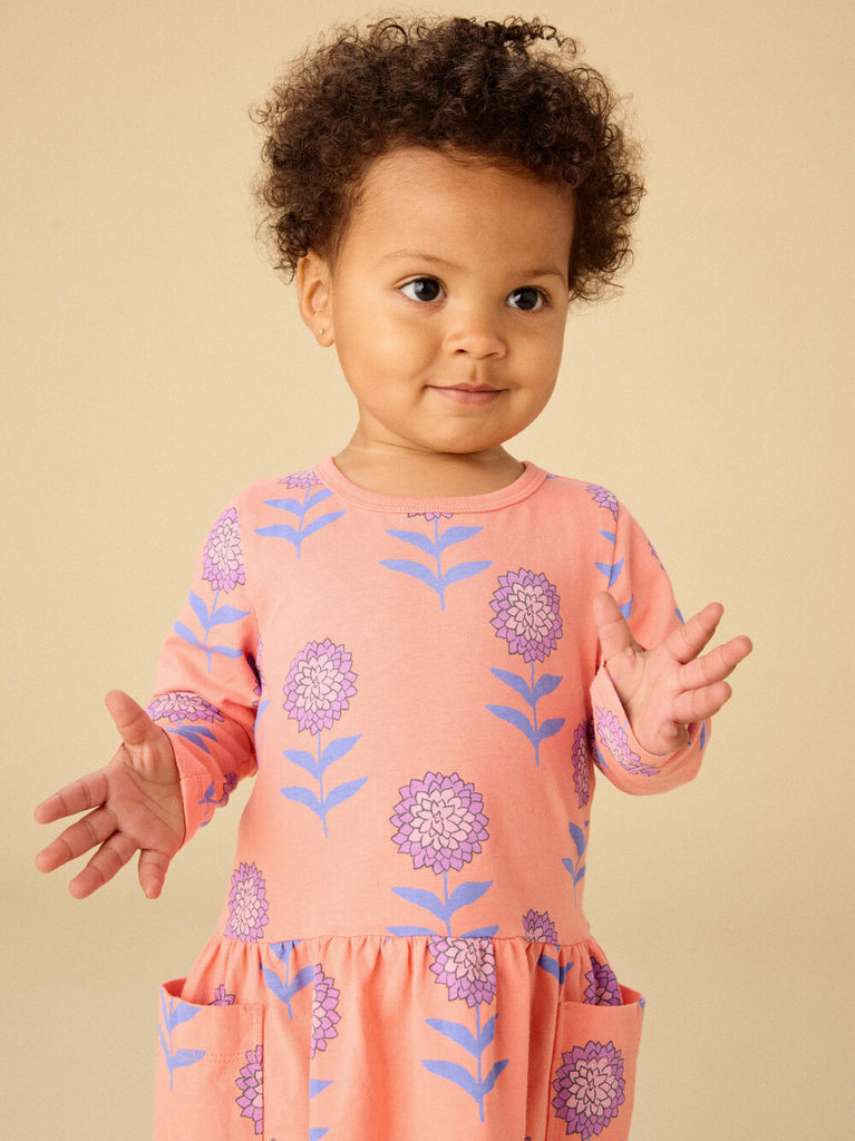 Long Sleeve Pocket Dress Dahlias