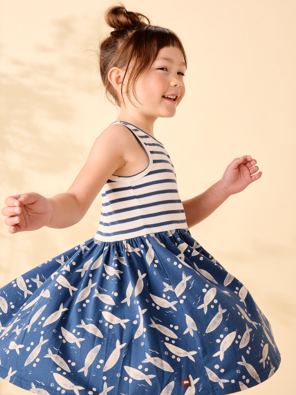 Tea  Print Mix Tank Skirted Dress