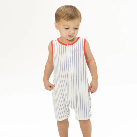 Baseball Stripe - Sleeveless Shortie Romper