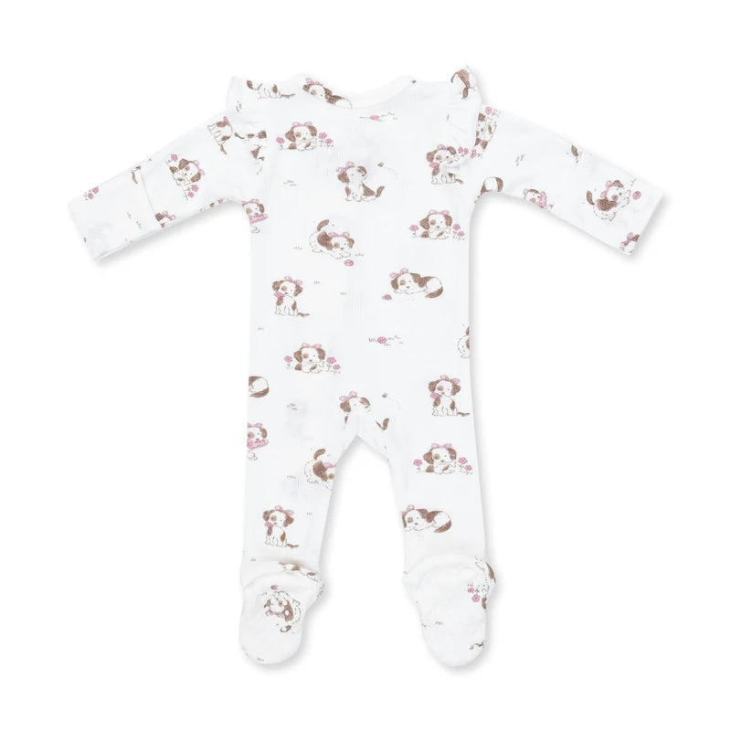 Explorer Puppy Pink - 2 Way Ruffle Sleeve Zipper Footie