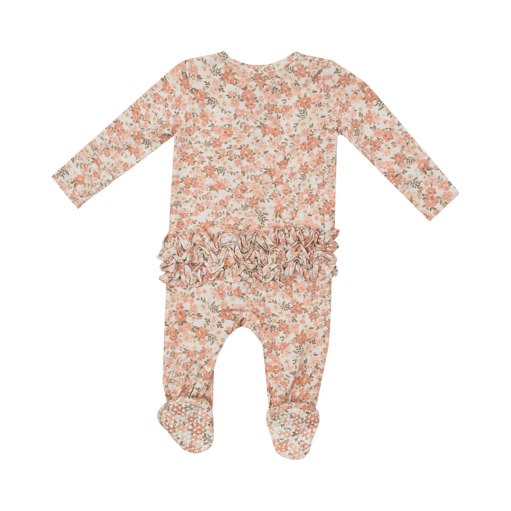 Sweet Rose Calico - 2 Way Ruffle Zipper Footie