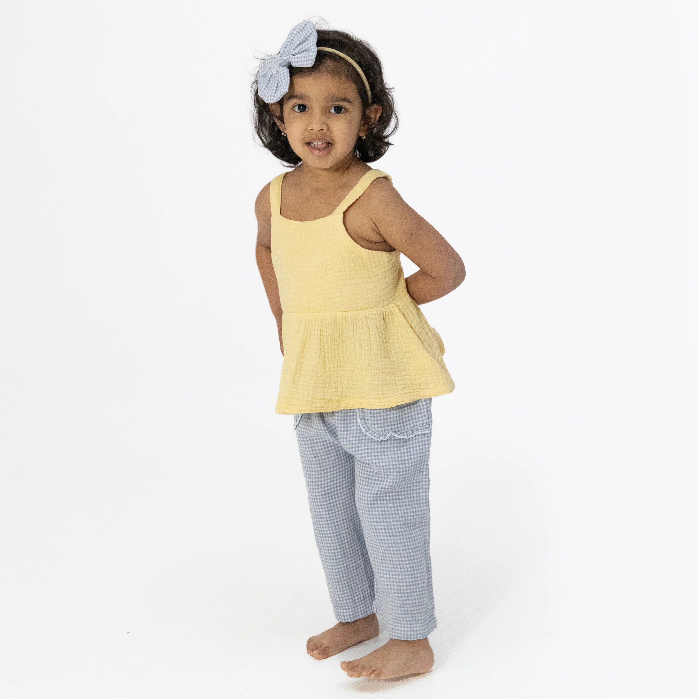 Micro Gingham Blue Blizzard - Peplum Tank with Wide Leg Pant