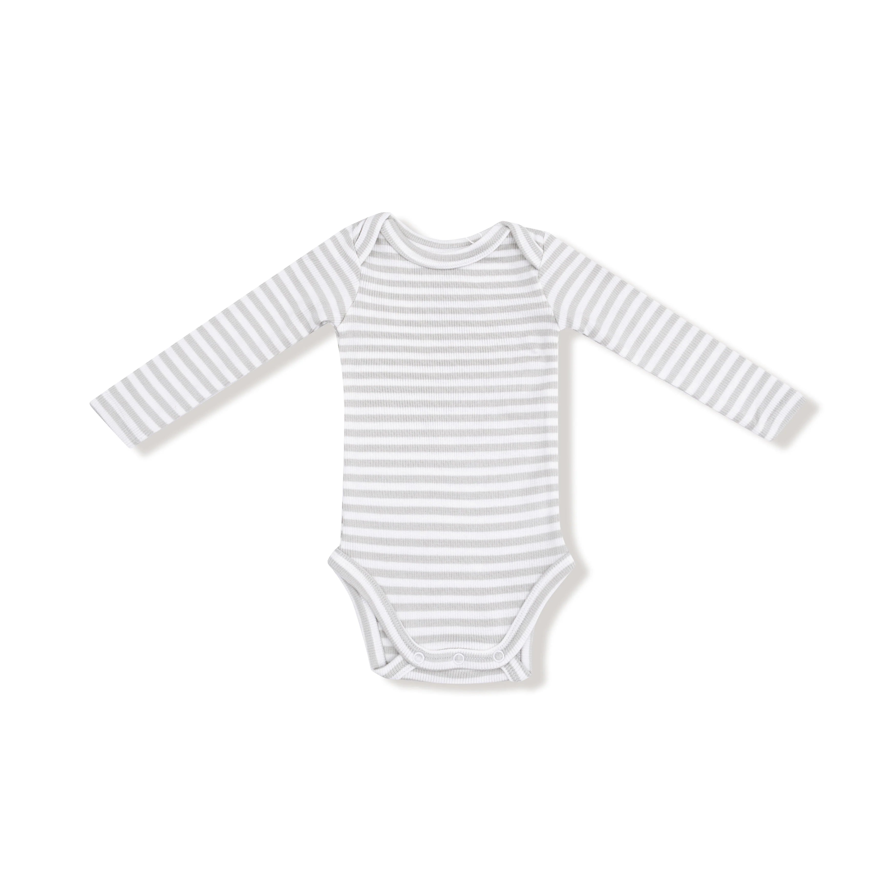 Basics - Stripe - Mineral- Grey/White - Lap Shoulder Bodysuit