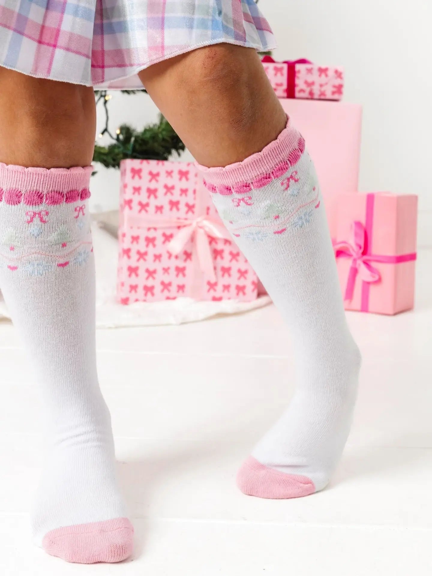 White Fair Isle Knee Socks