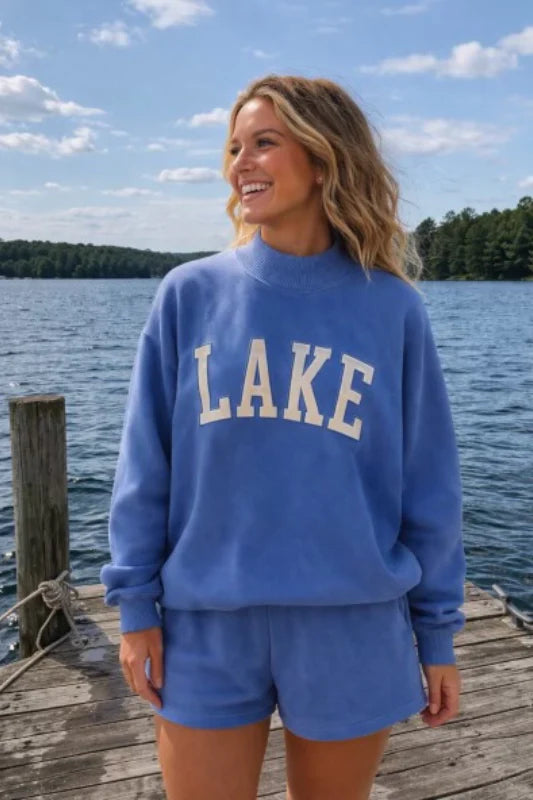 Lake Embroidered Mock & Shorts Set
