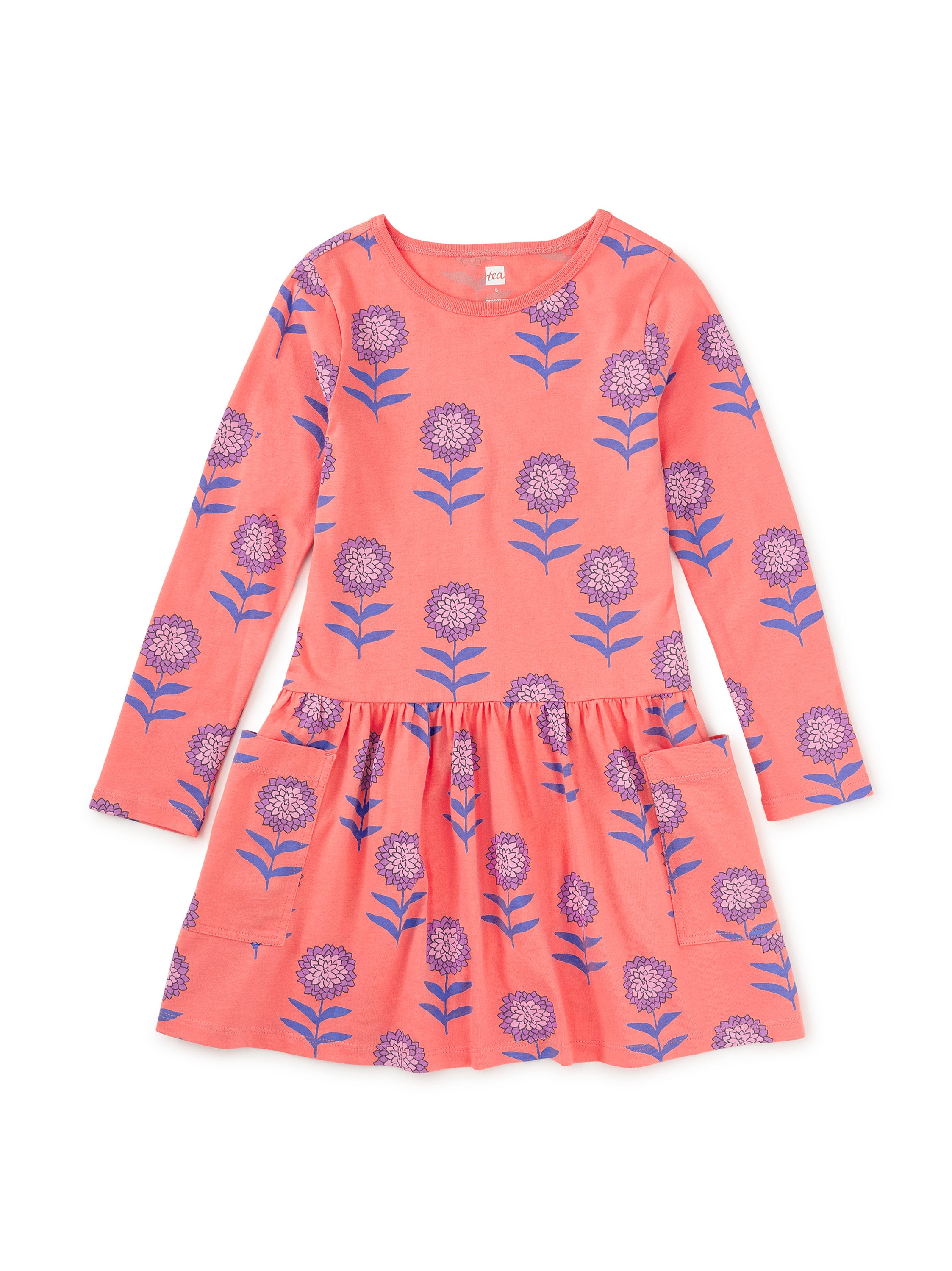 Long Sleeve Pocket Dress Dahlias