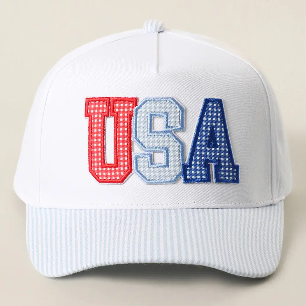USA Gingham Letter Patch Hat