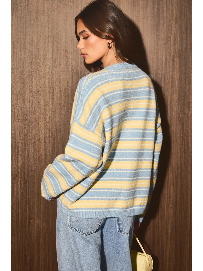 STRIPED CREW NECK CARDIGAN