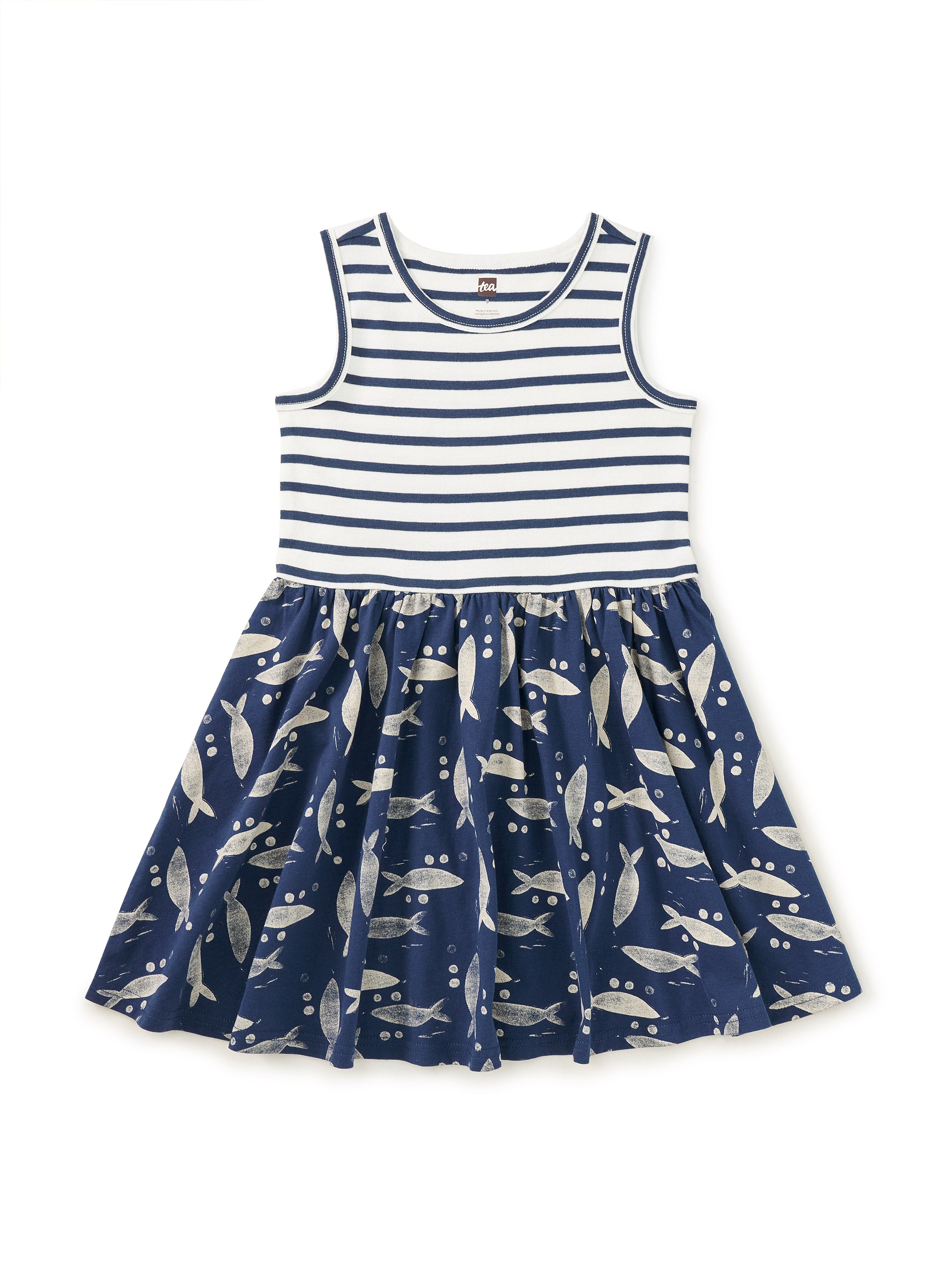 Tea  Print Mix Tank Skirted Dress