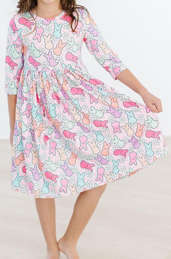 Hangin With My Peeps 3/4 sleeve Pocket Twirl Dress