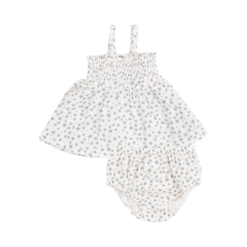 Jadeite Simple Floral Smocked Ruffle Top And Bloomer
