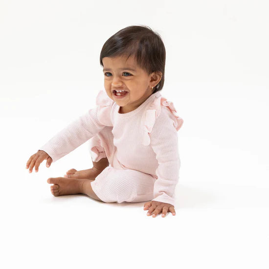 Basics - Veiled Pink - L/S Ruffle Romper