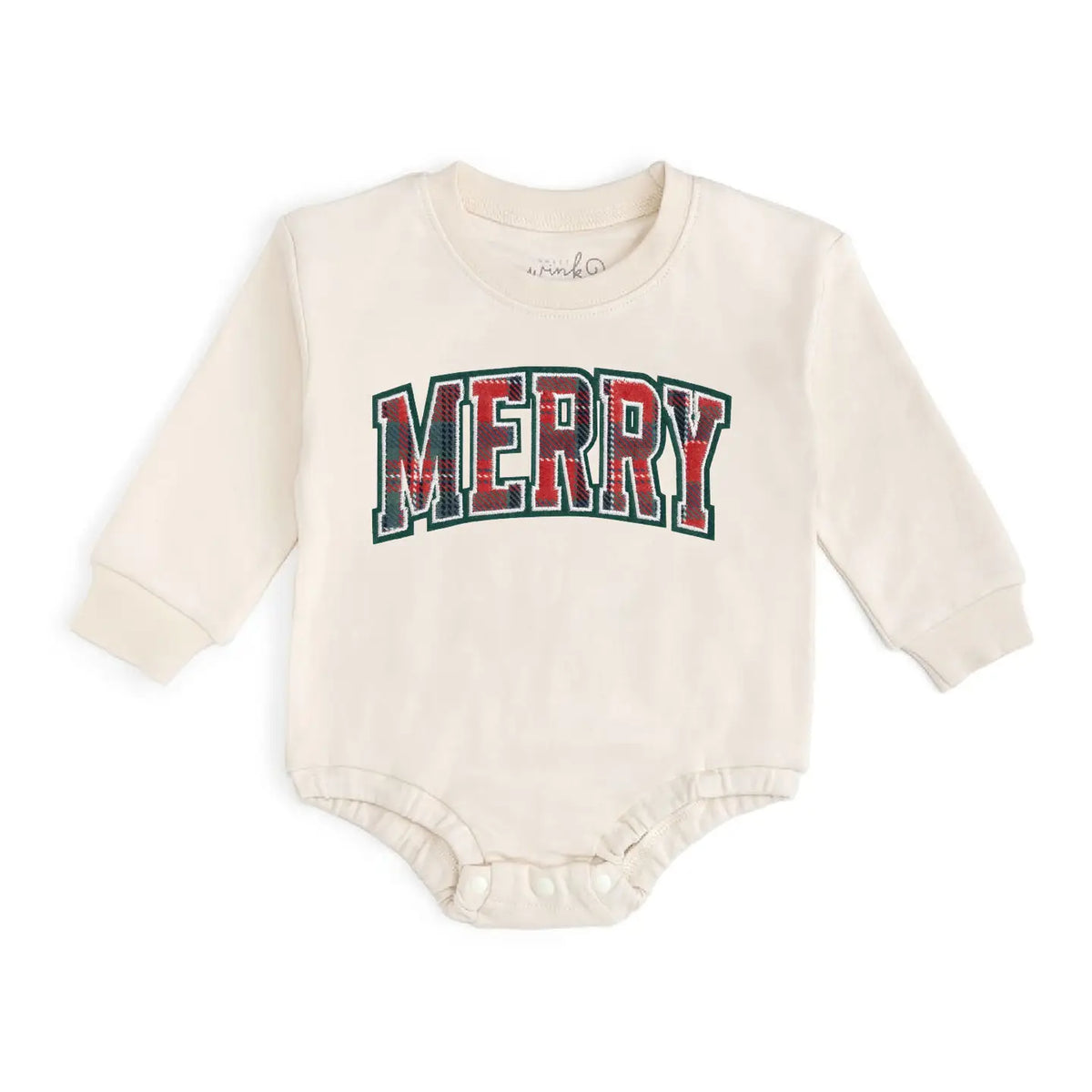 Merry Tartan Patch Christmas LS Romper