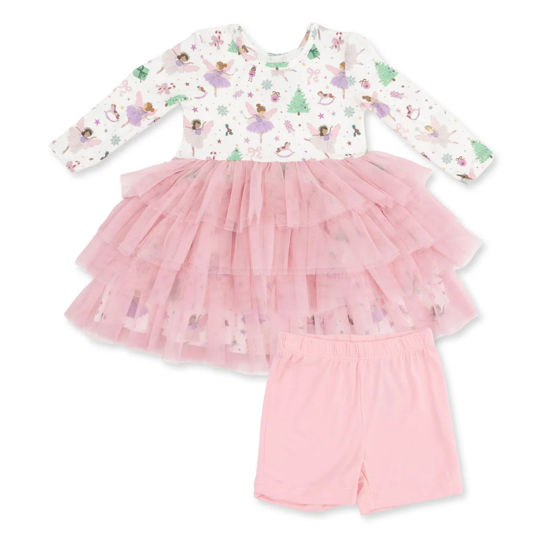 Sugar Plum Fairies - Twirly Long Sleeve Tutu Dress with Cartwheel Short