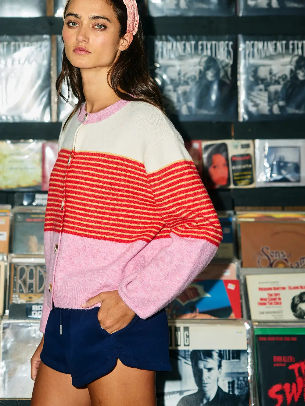 Color Block Pink/Red Cardigan