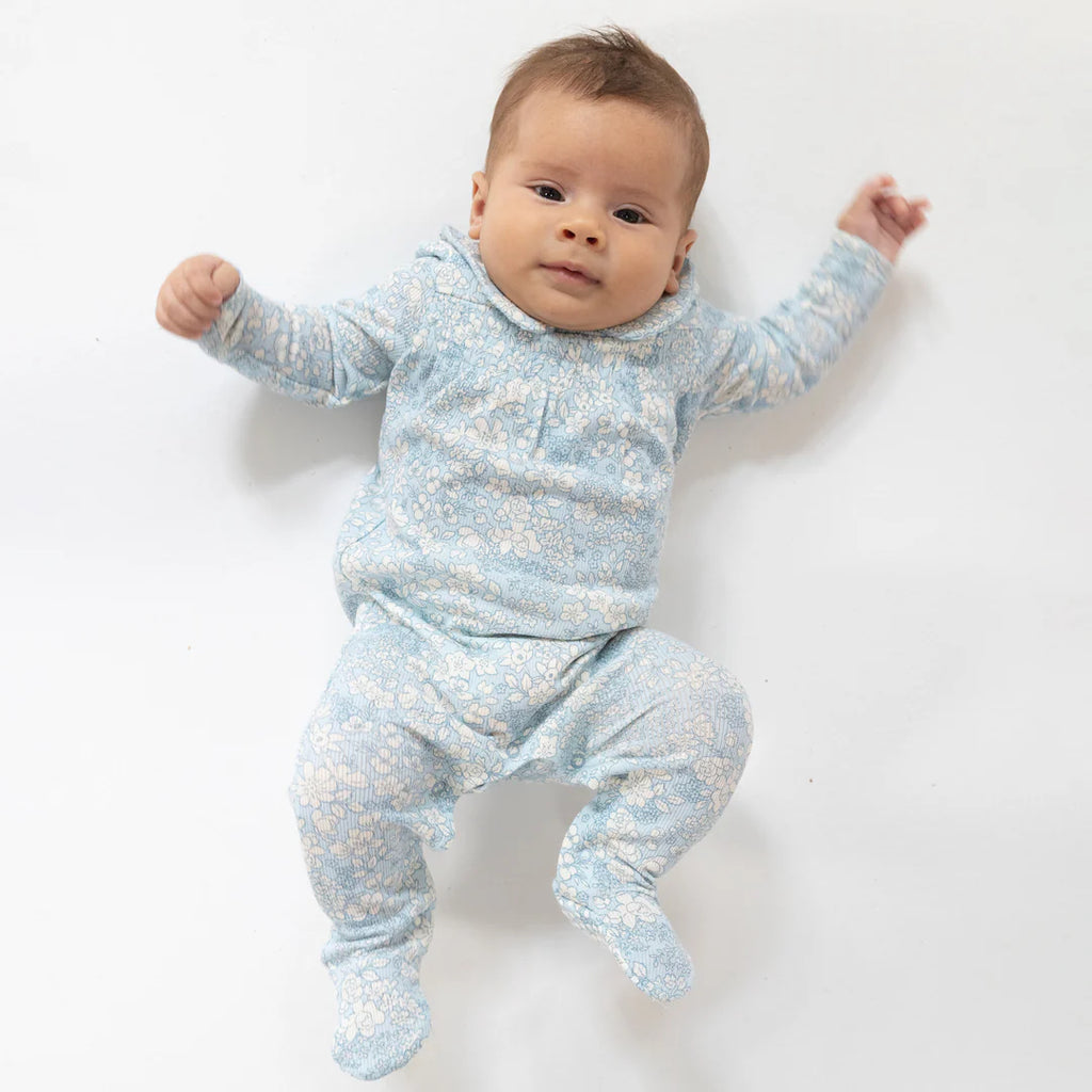 Ribbed Blue Meadow Floral - Smocked Peter Pan Footie