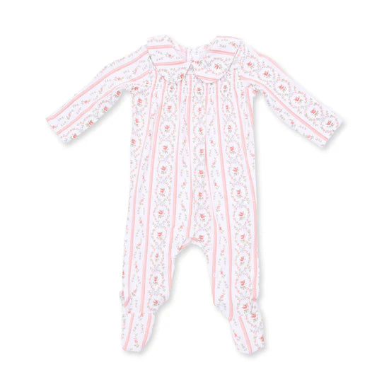 Marnie Rosebud Stripe - Smocked Peter Pan Snap Footie