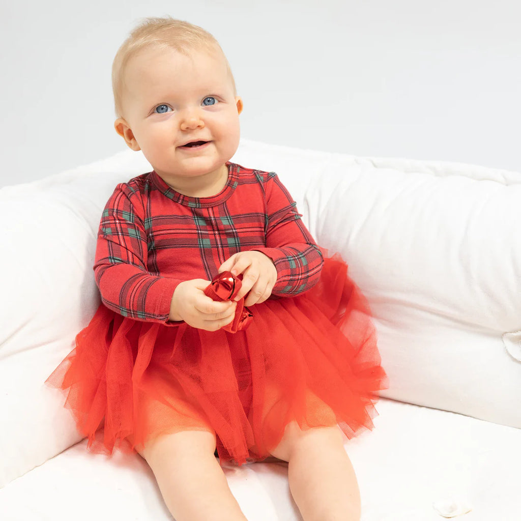 Vintage Holiday Plaid L/S Tutu Bodysuit