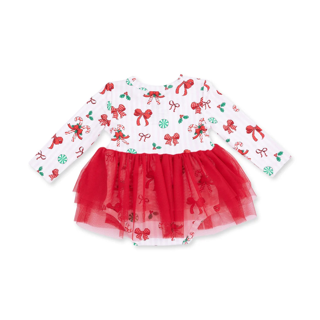 Bows & Candy Canes - Long Sleeve Tutu Bodysuit Dress
