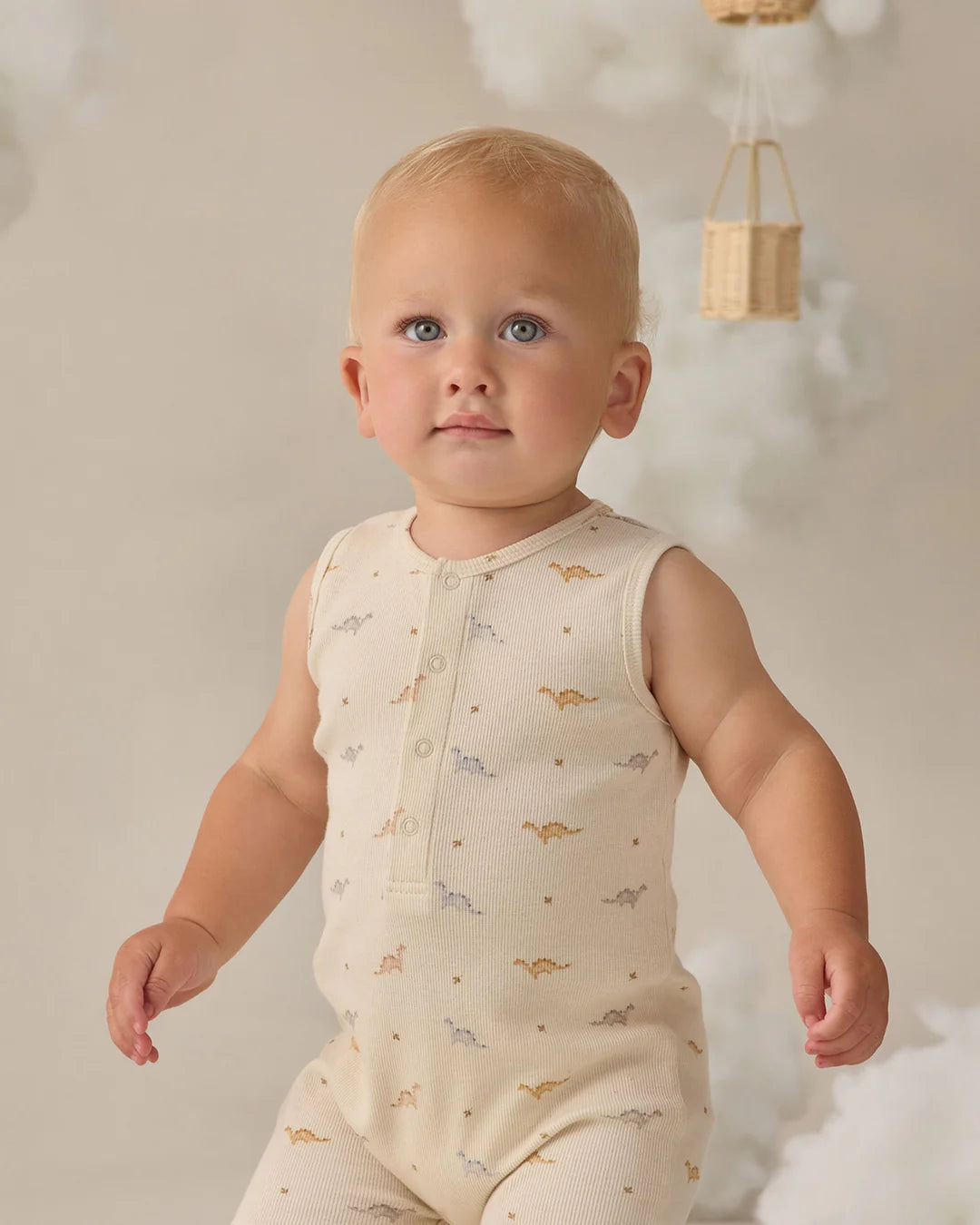 RIBBED HENLEY ROMPER DINOS