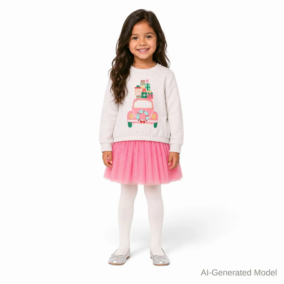Holiday Sweatshirt & Tulle Dress Set Pink Holiday Car