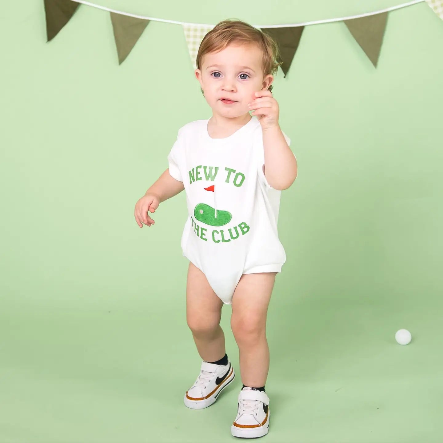 New To The Club Patch SS Romper - White