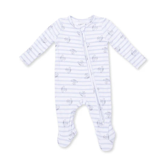 Airplane Stripe - 2 Way Zipper Footie