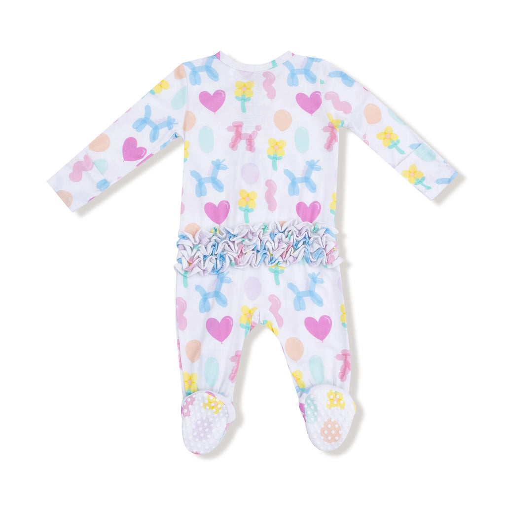 Balloon Animals Pink - 2 Way Zipper Ruffle Back Footie