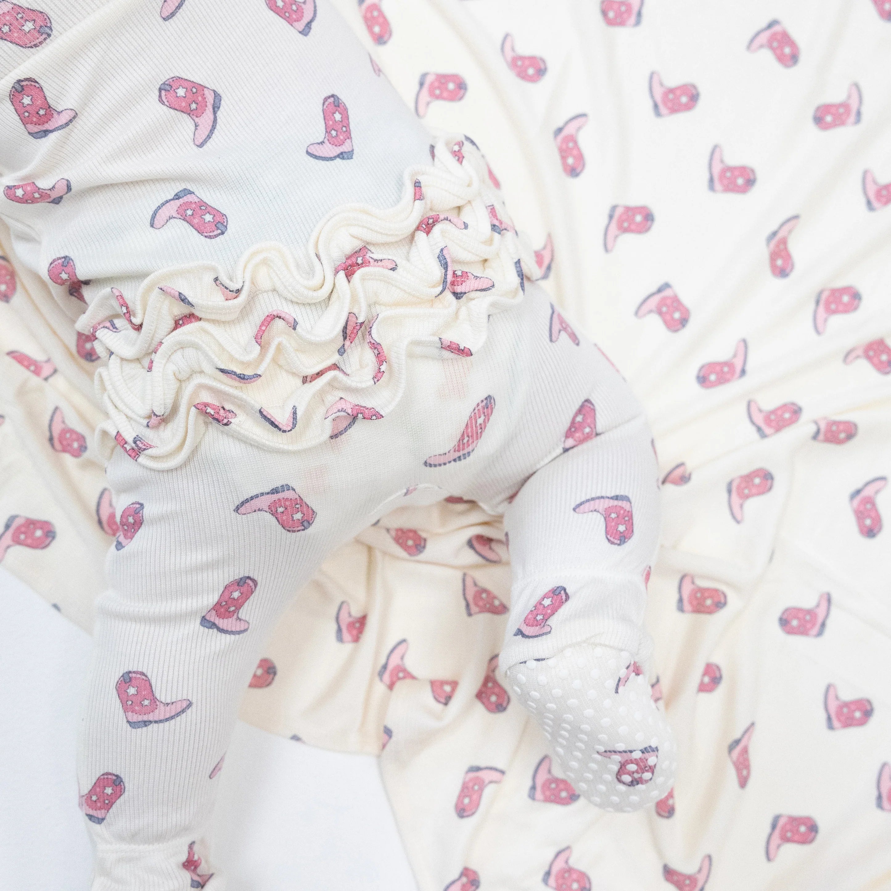 Petite Cowgirl Boots - 2 Way Zipper Ruffle Back Footie