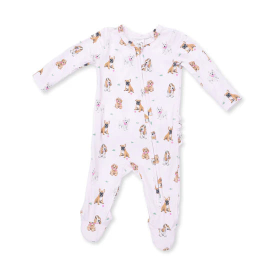 Bestie Dogs Pink - 2 Way Ruffle Back Zipper Footie