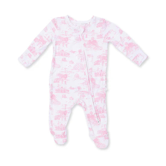 Golf Toile Pink - 2 Way Ruffle Back Zipper Footie
