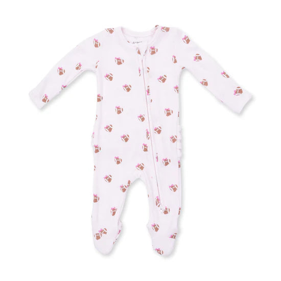 Mini Football Hearts - 2 Way Ruffle Back Zipper Footie