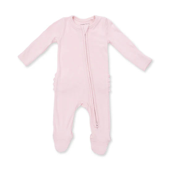 Solid Veiled Pink Rib - Zipper Footie