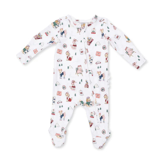 Winter Sports Dogs Pink - Zipper Footie