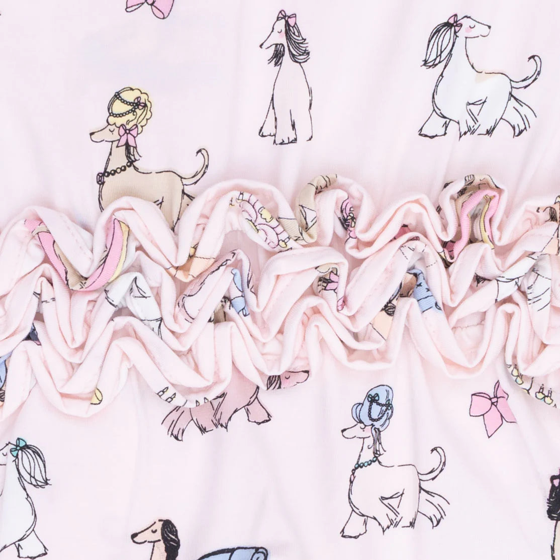 Fancy Hounds with Bows - 2 Way Ruffle Back Zipper Footie