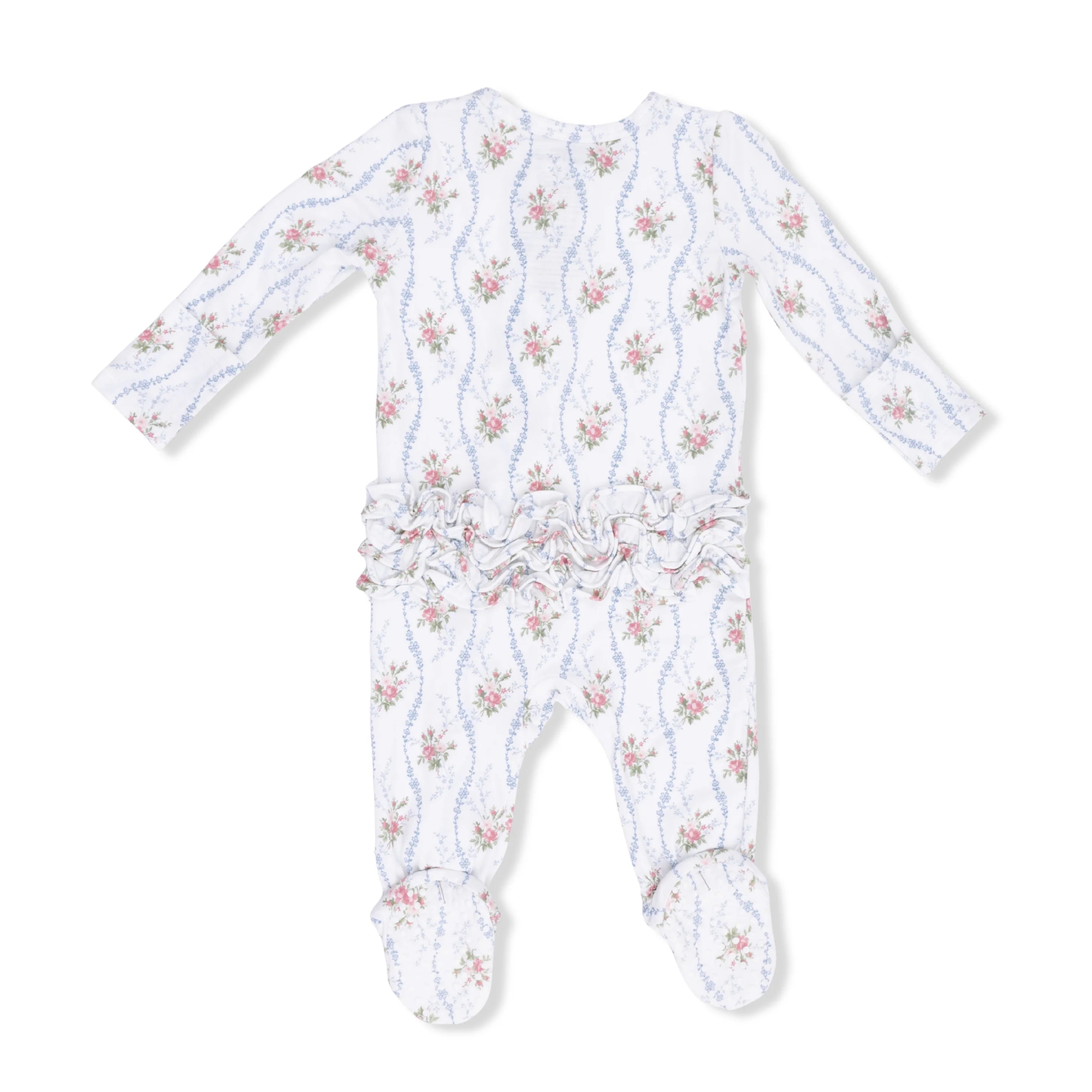 Heirloom Rose Stripe - 2 Way Ruffle Back Zipper Footie