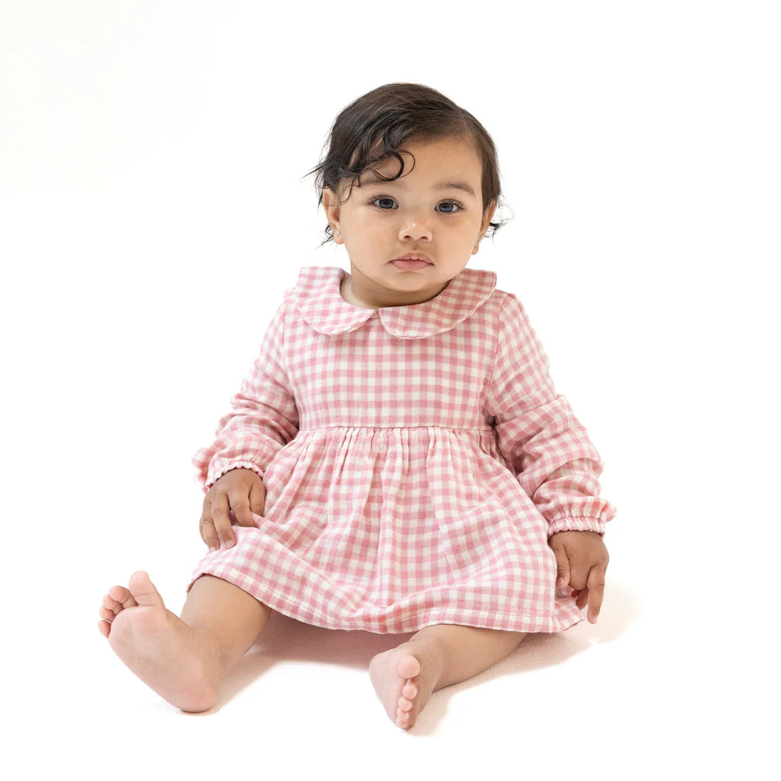 Rose Pink Plaid - Peter Pan Collar Bubble w/ Skirt