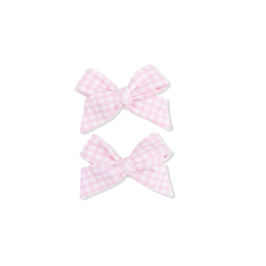Mini Gingham Pink - 2 Pack Bow Clips