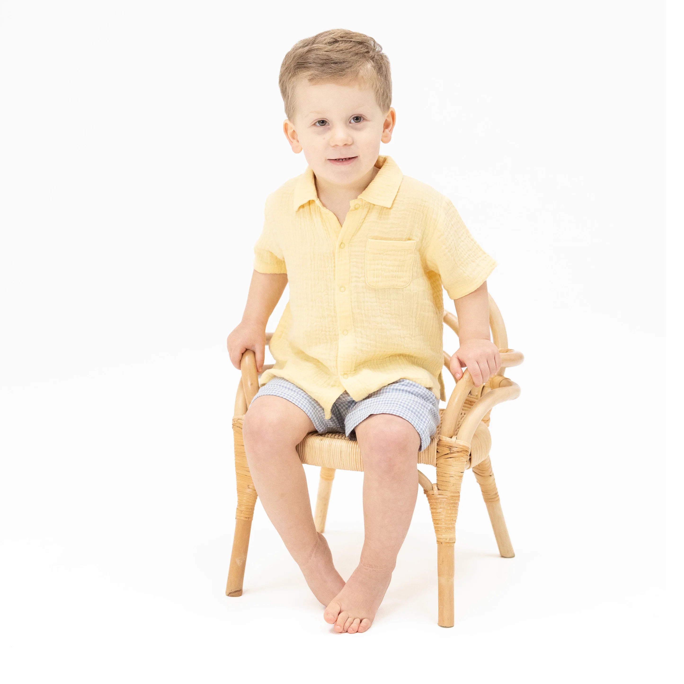 Micro Gingham Blue Blizzard - Polo Button Up with Casual Short