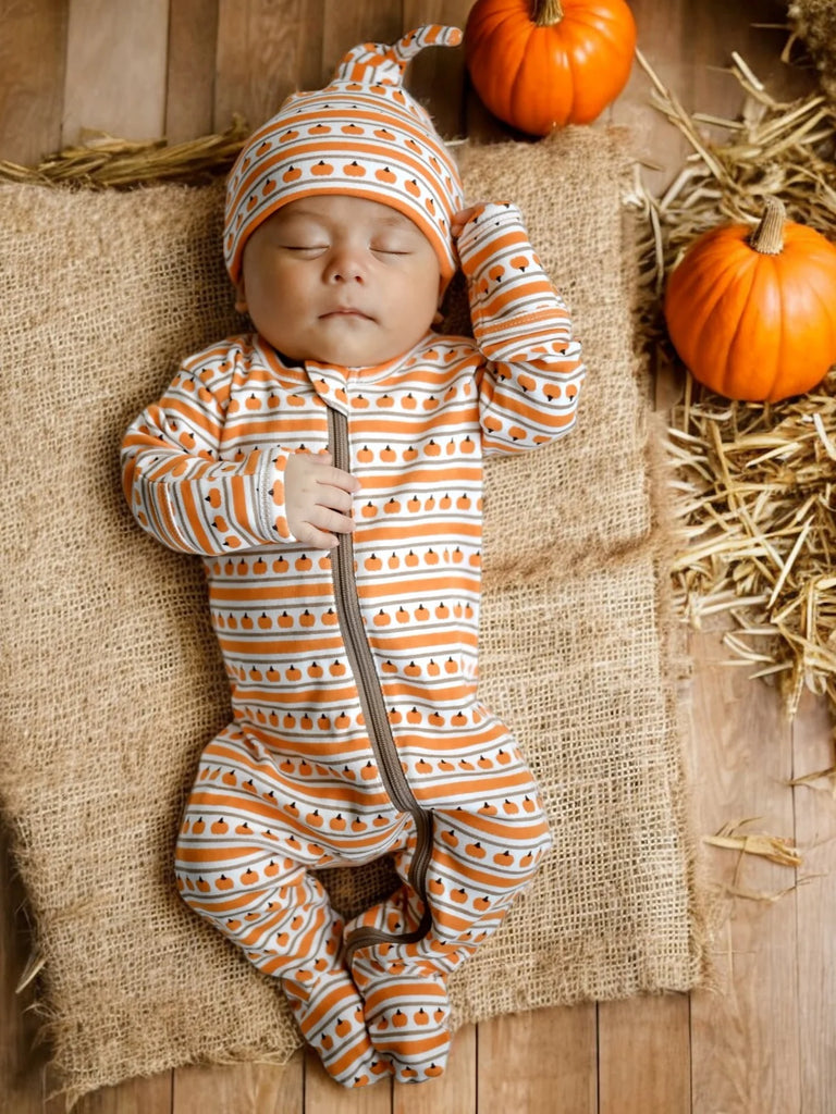 Pumpkin Stripe Zip Footie