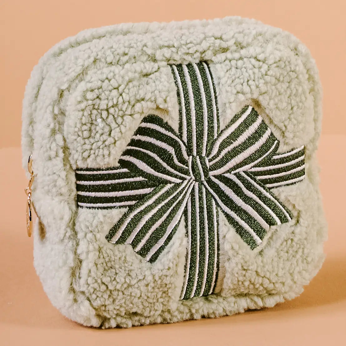 Teddy Pouch Square Holiday Gift Bow Green