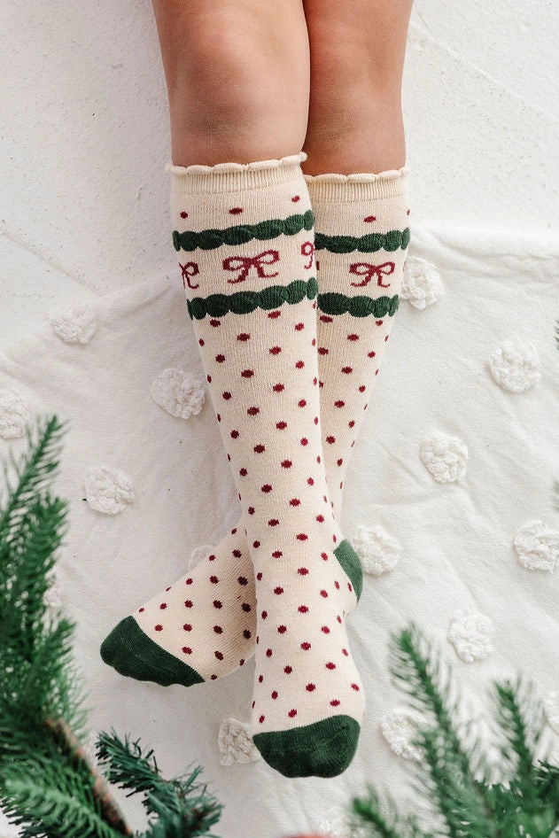 Christmas Bow Knee Socks