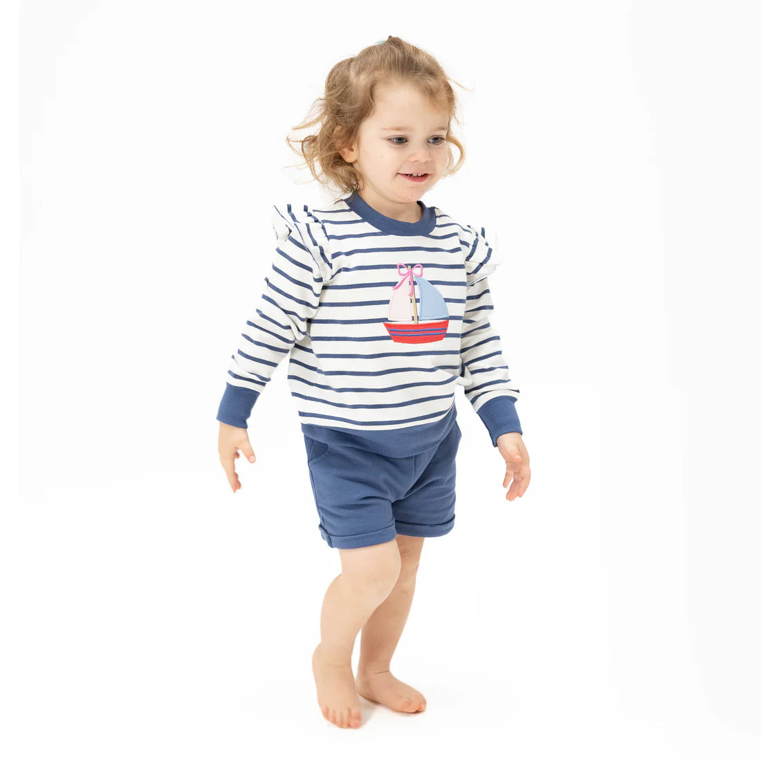 Bubbly Sailboat French Terry - Ruffle Sweatshirt & Paperbag Short