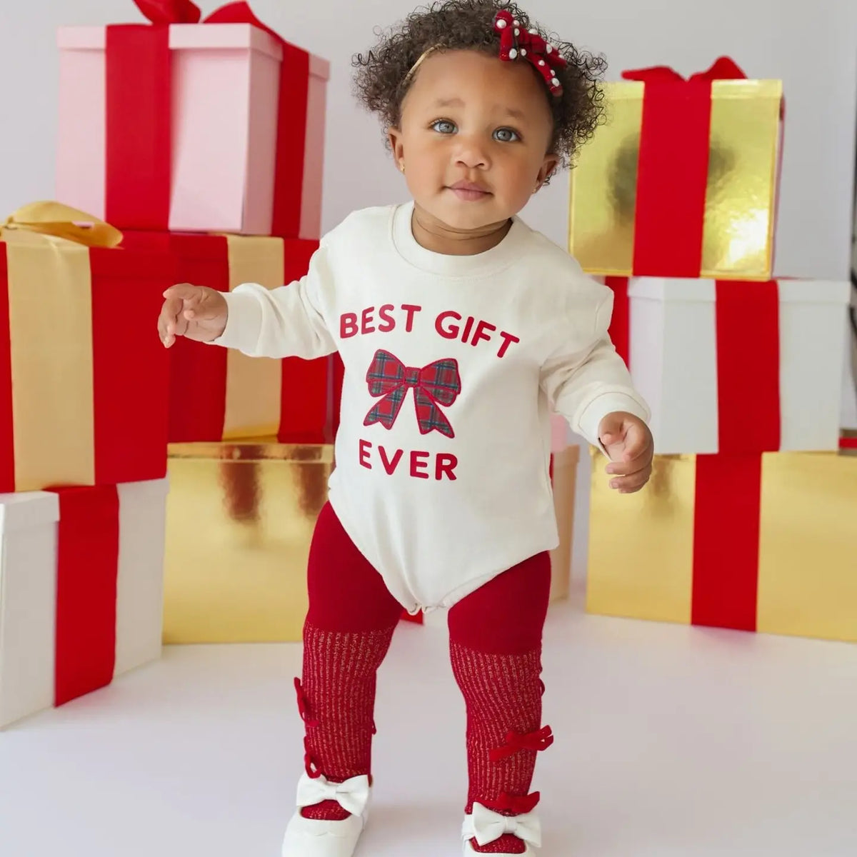 Best Gift Ever Patch Christmas LS Romper
