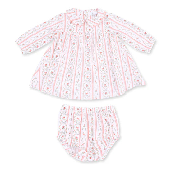 Marnie Rosebud Stripe - Long Sleeve Petal Collar Dress and Bloomer