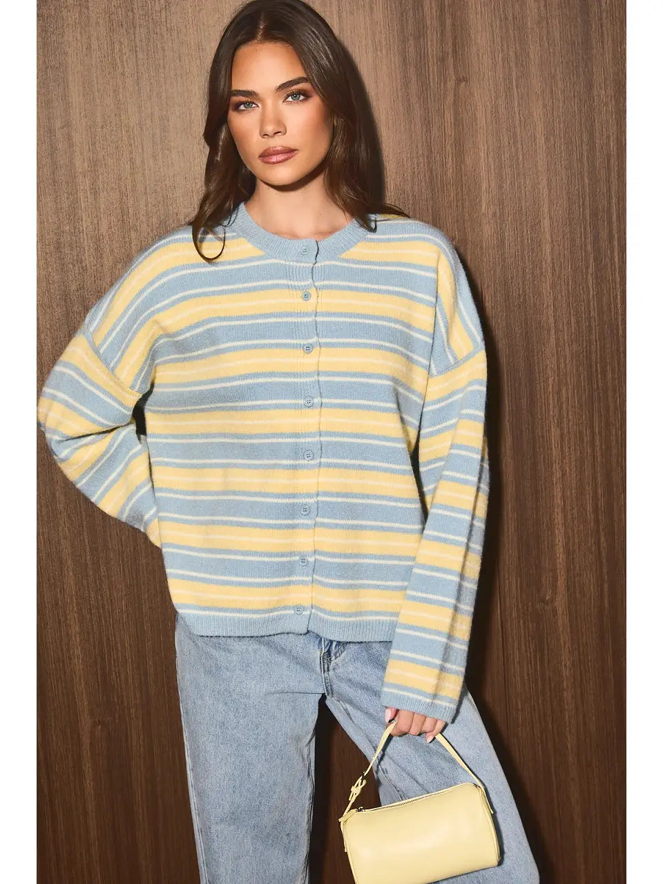STRIPED CREW NECK CARDIGAN