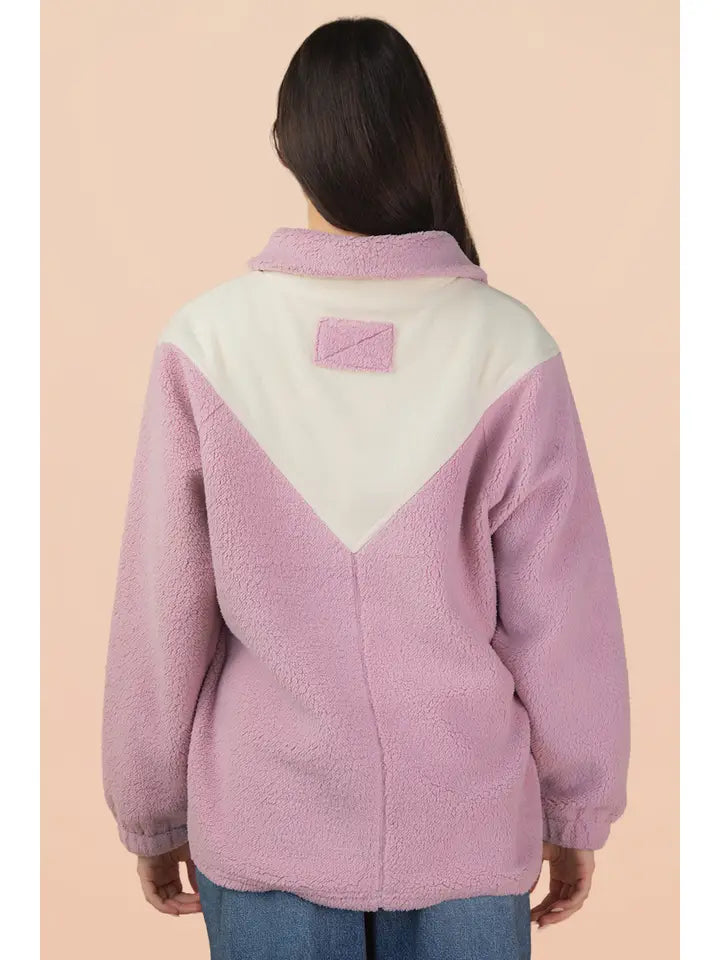 Half Button Down Colorblock Oversized Fleece